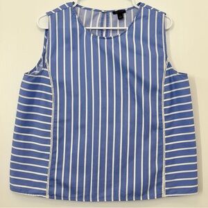 Ann Taylor Blue/White Stripe Sleeveless Cotton Blouse Tank Top Women Large